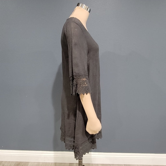Nwt STELLA ROSE Gray Linen Crochet Lace Trim Shift Dress S - Picture 4 of 8
